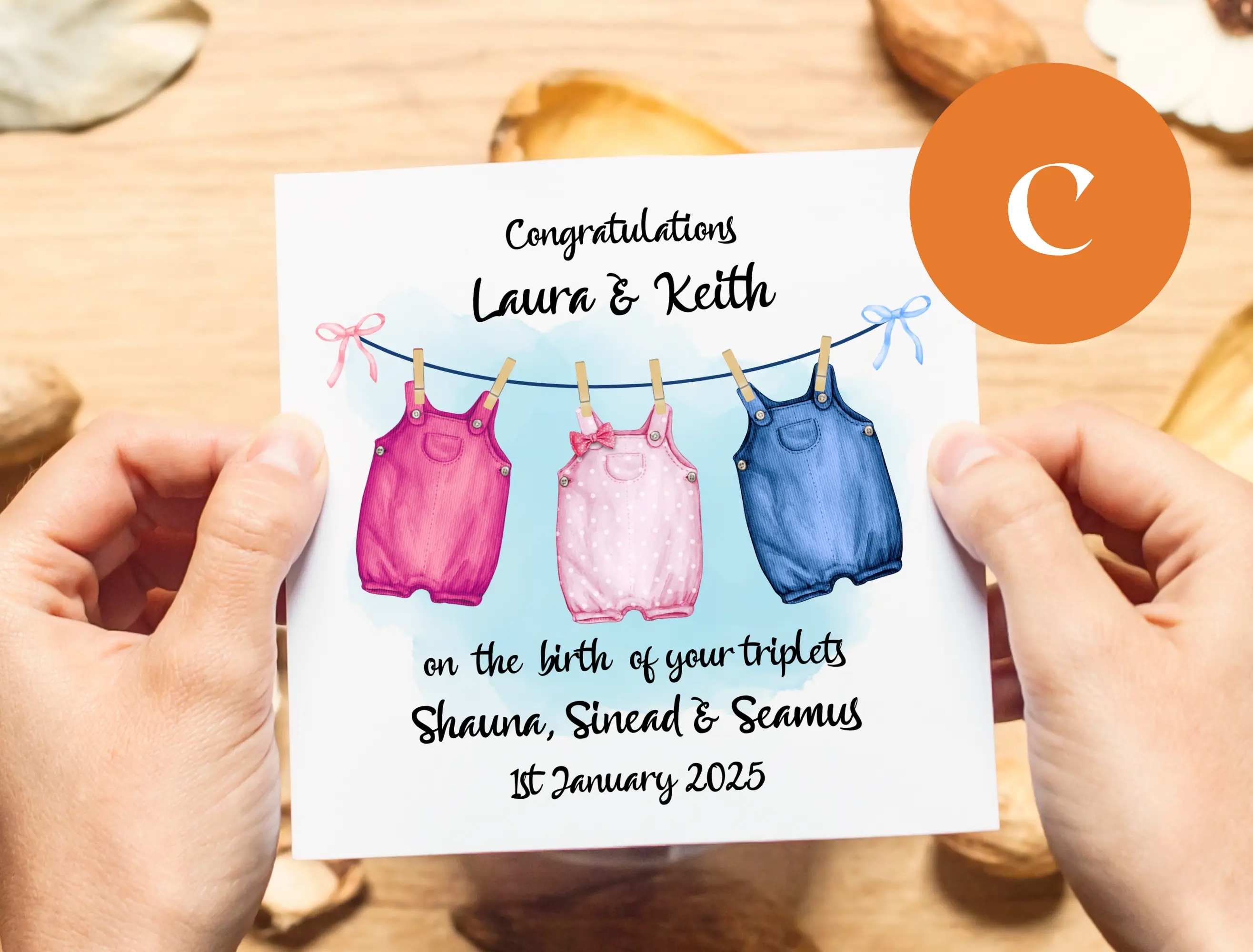 Custom congratulations for triplets baby card