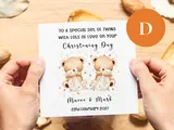 Cute twins christening card teddies personalised