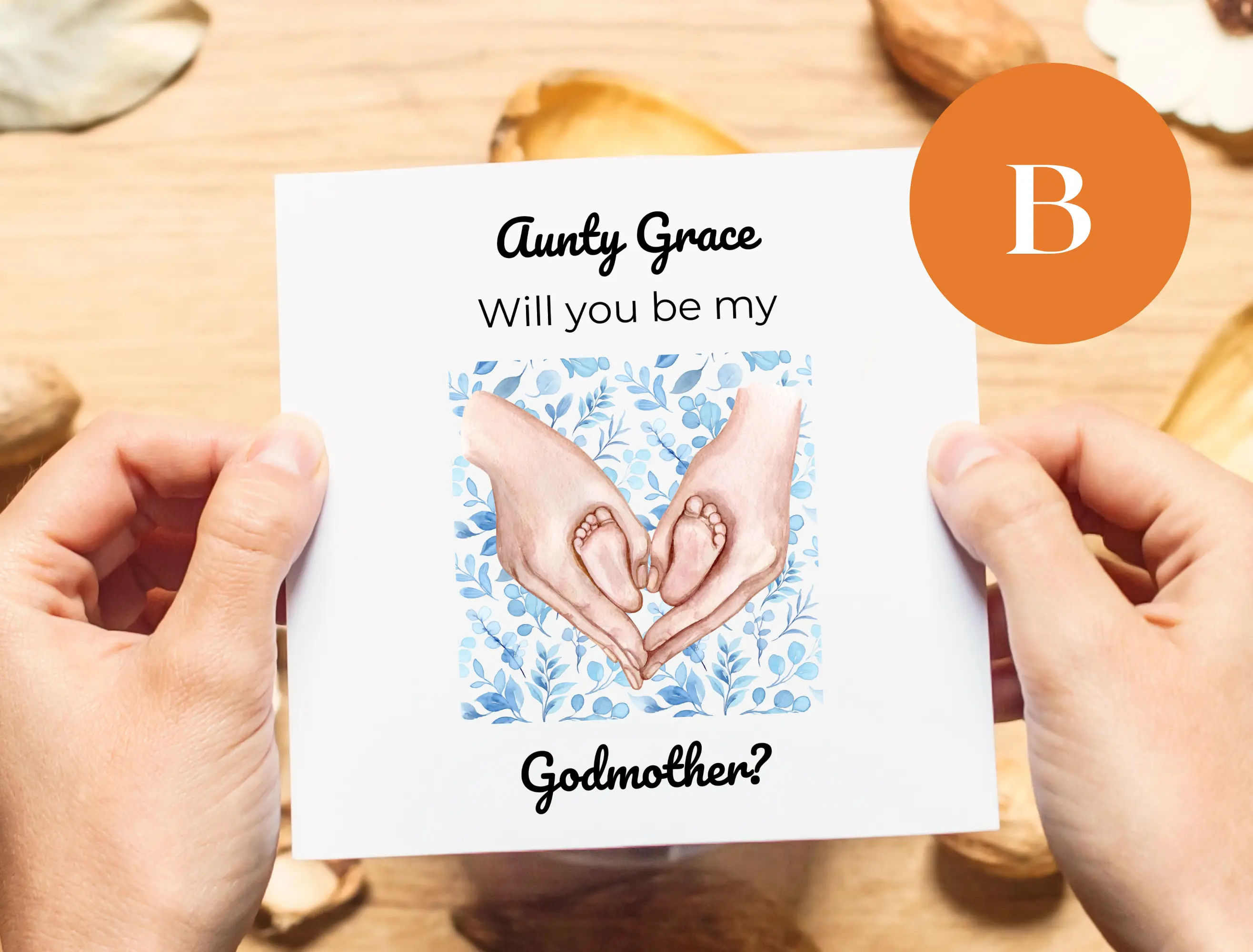 Godmother proposal card with name