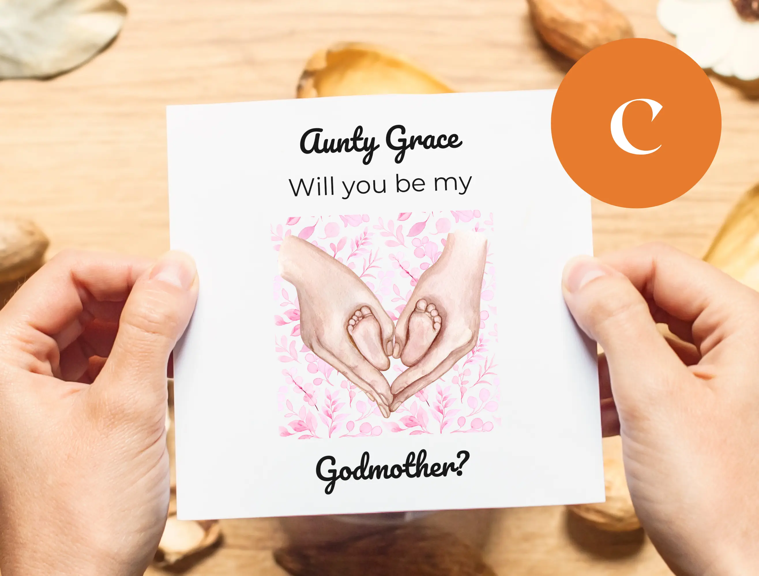 Godmother proposal card with name