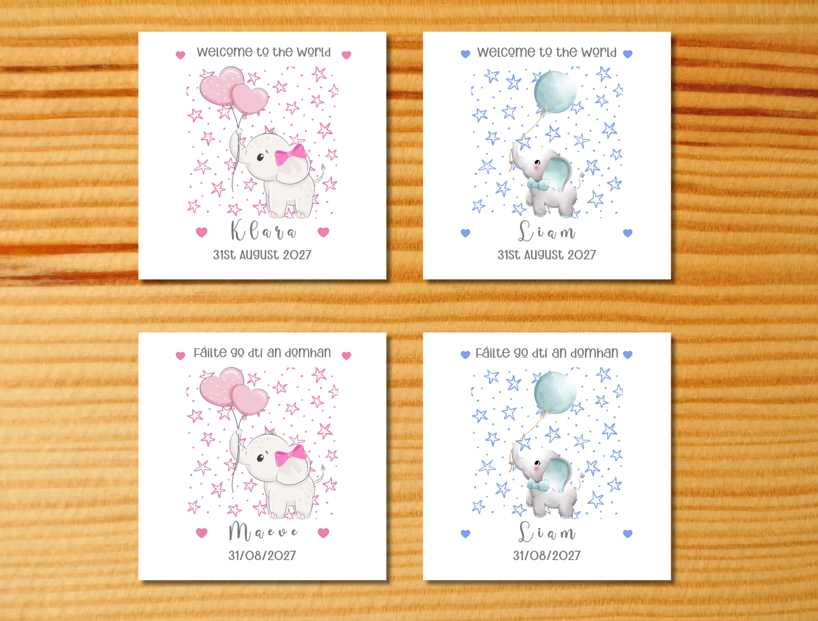 New baby card personalised cute elephants