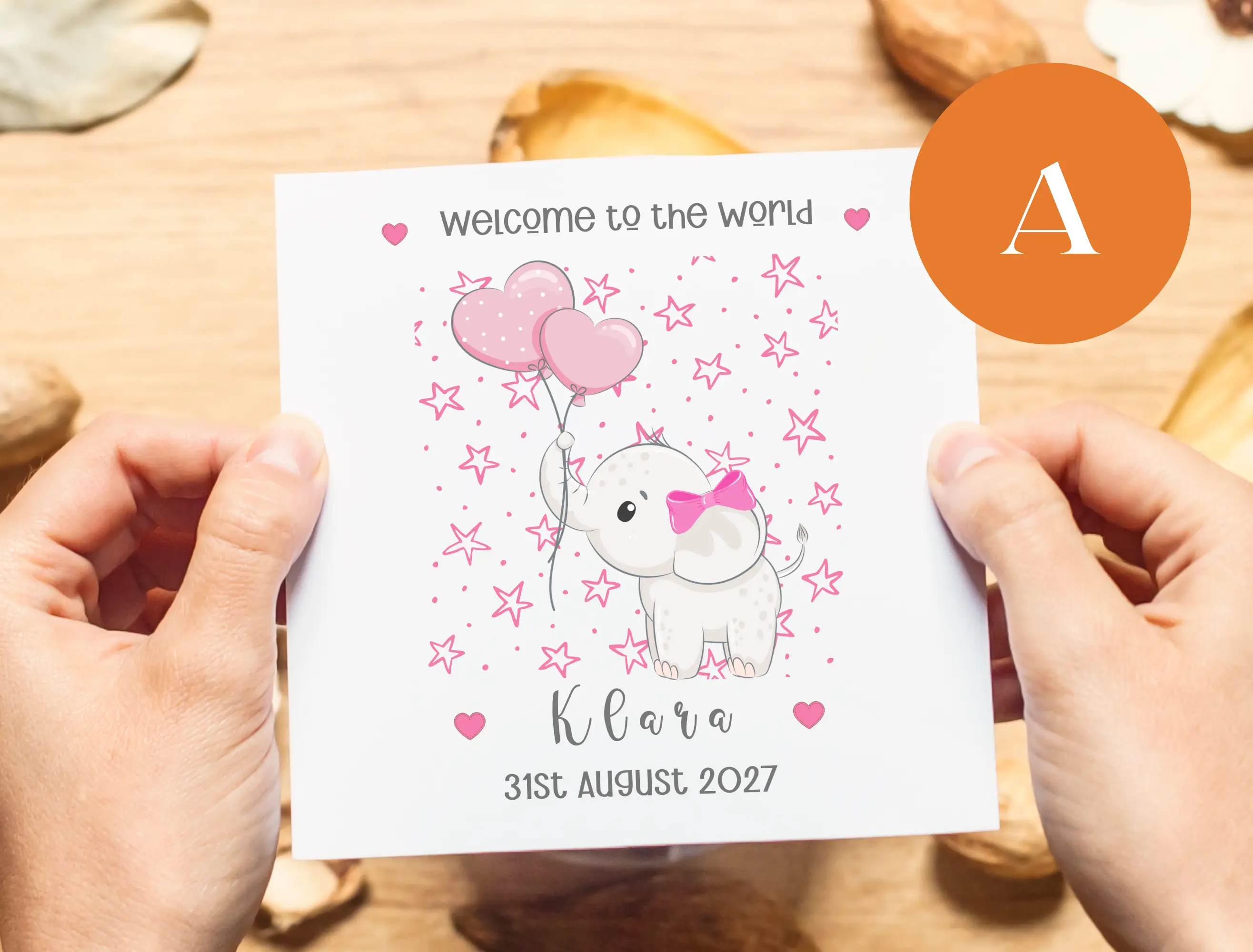 New baby card personalised cute elephants