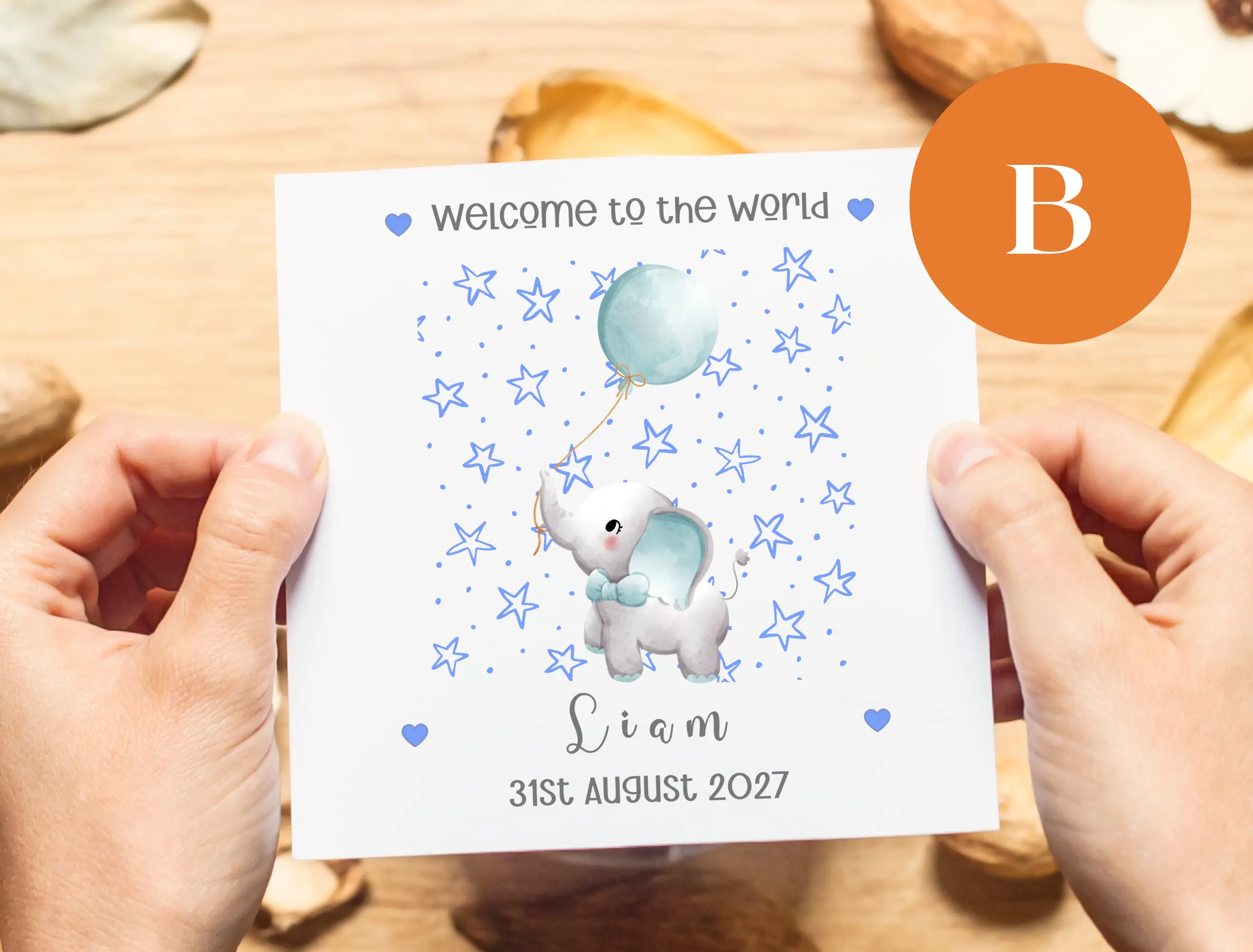 New baby card personalised cute elephants