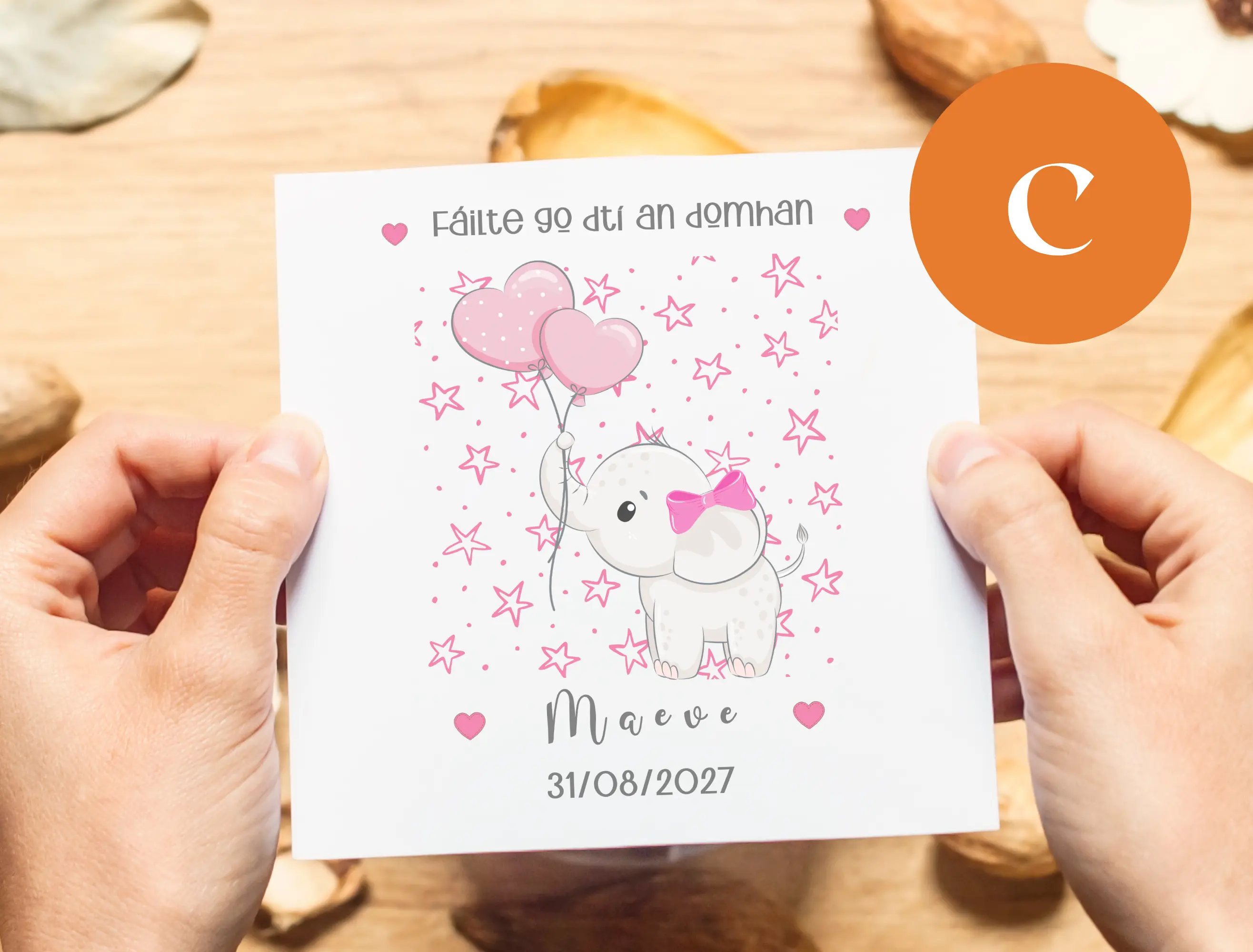 New baby card personalised cute elephants