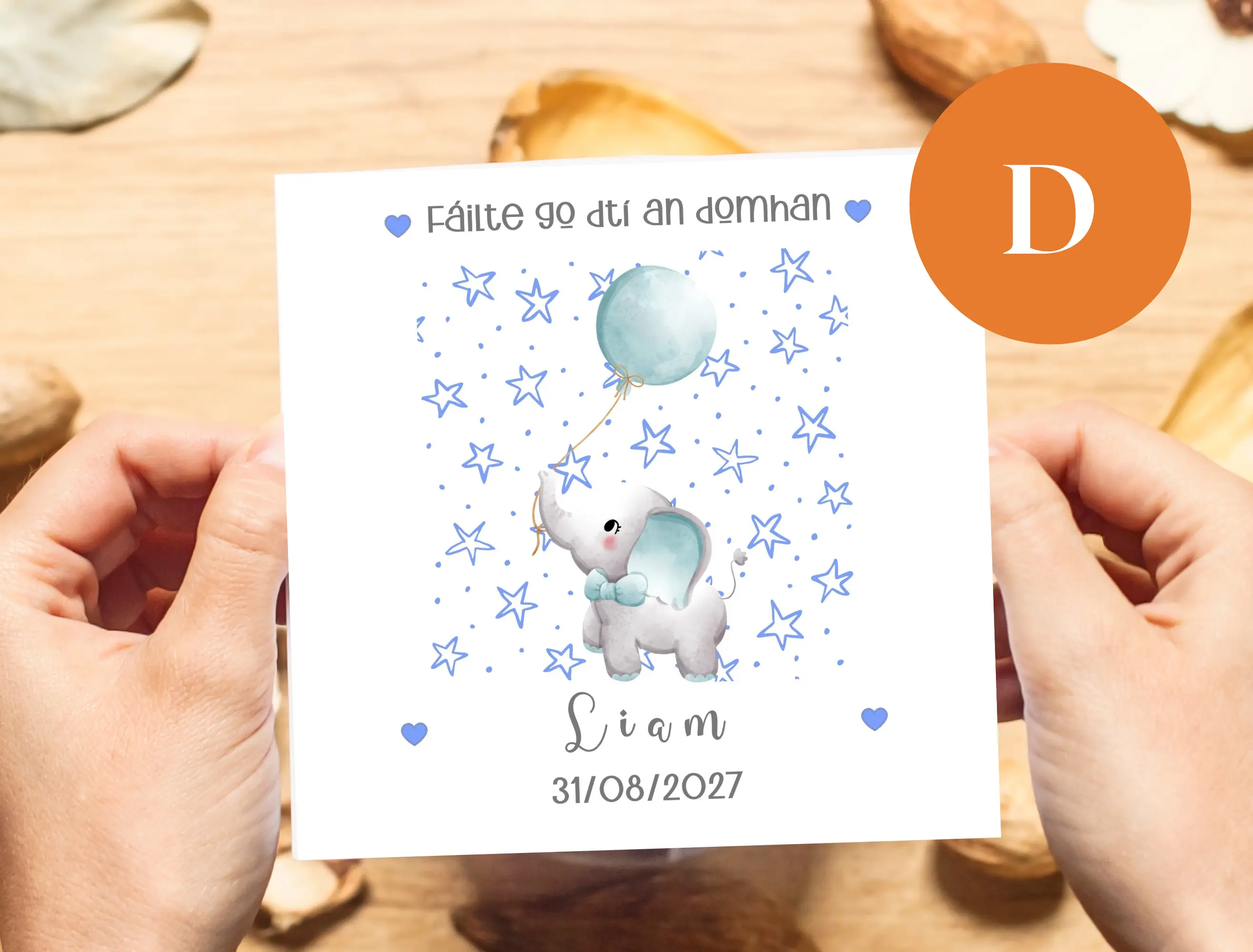 New baby card personalised cute elephants