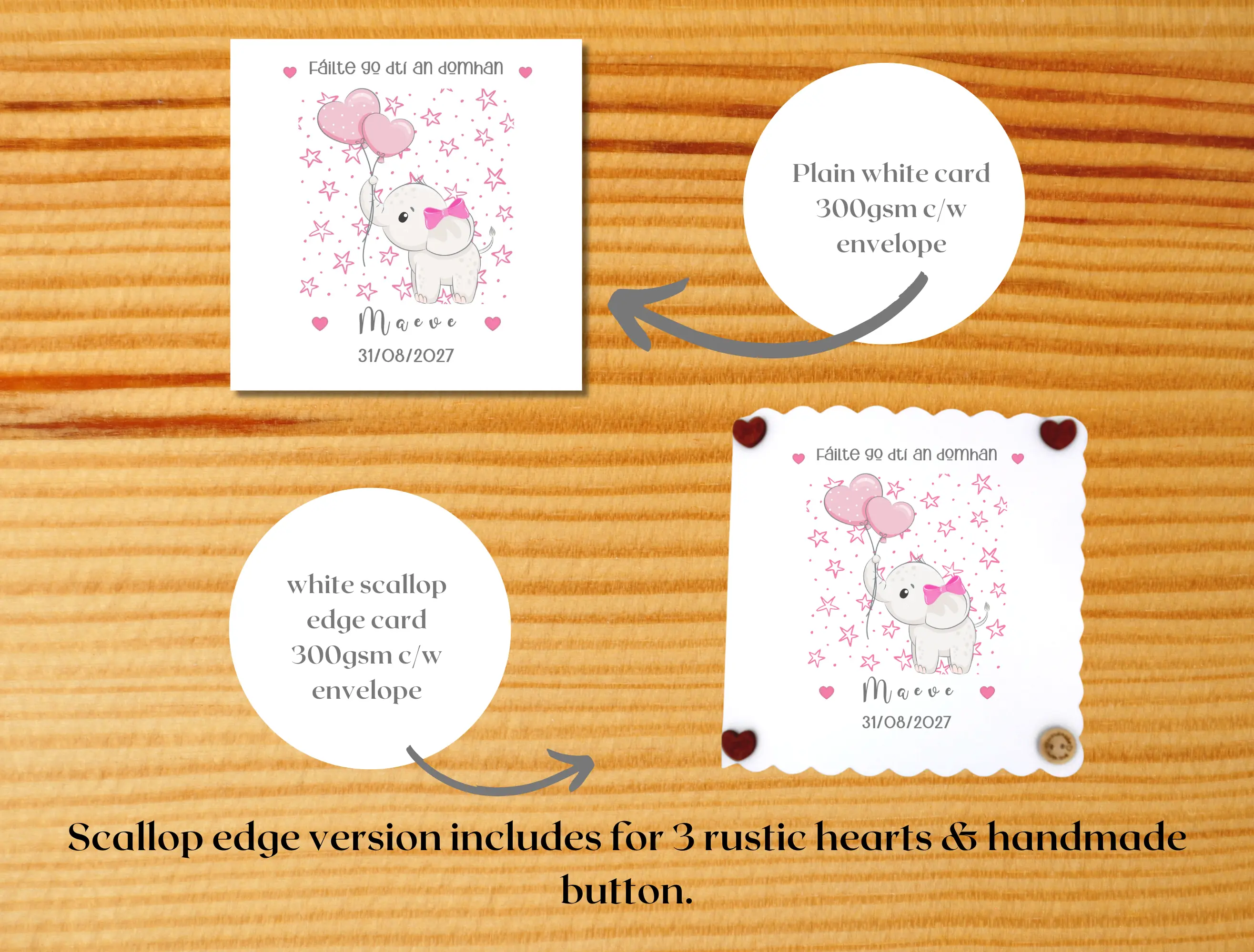 New baby card personalised cute elephants