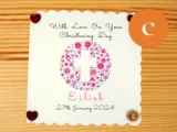 Personalised christening card floral cross boy or girl