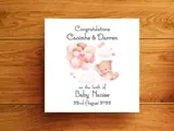 Personalised new parents card for new baby with teddy bear