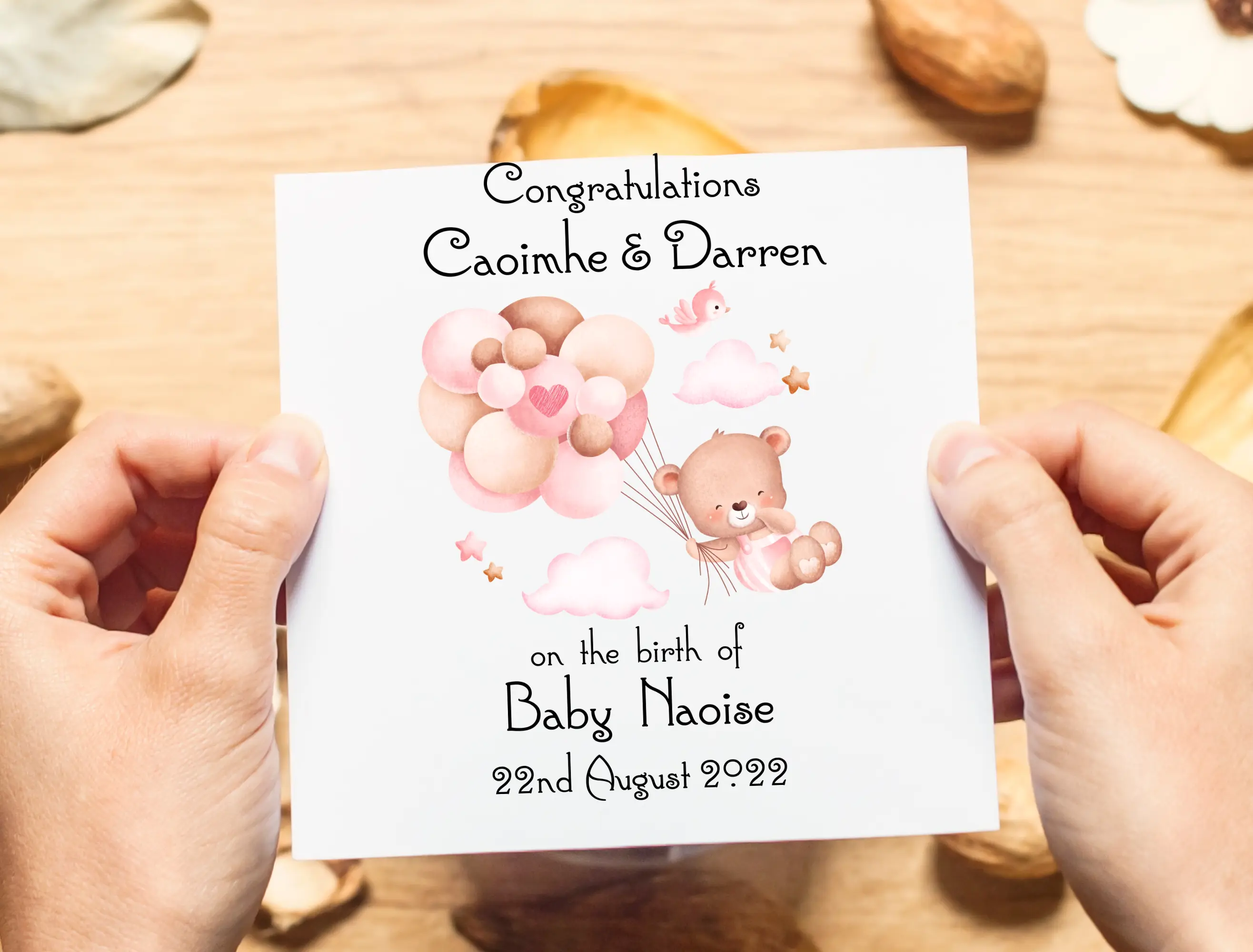 Personalised new parents card for new baby with teddy bear