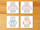 Personalised newborn twins card with cute bunnies rainbow
