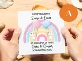 Personalised newborn twins card with cute bunnies rainbow