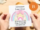Personalised newborn twins card with cute bunnies rainbow