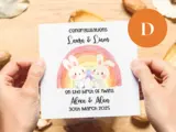 Personalised newborn twins card with cute bunnies rainbow