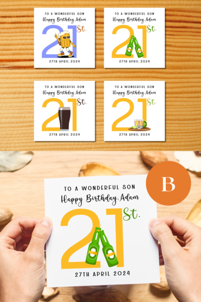21st birthday card for son drinks beer