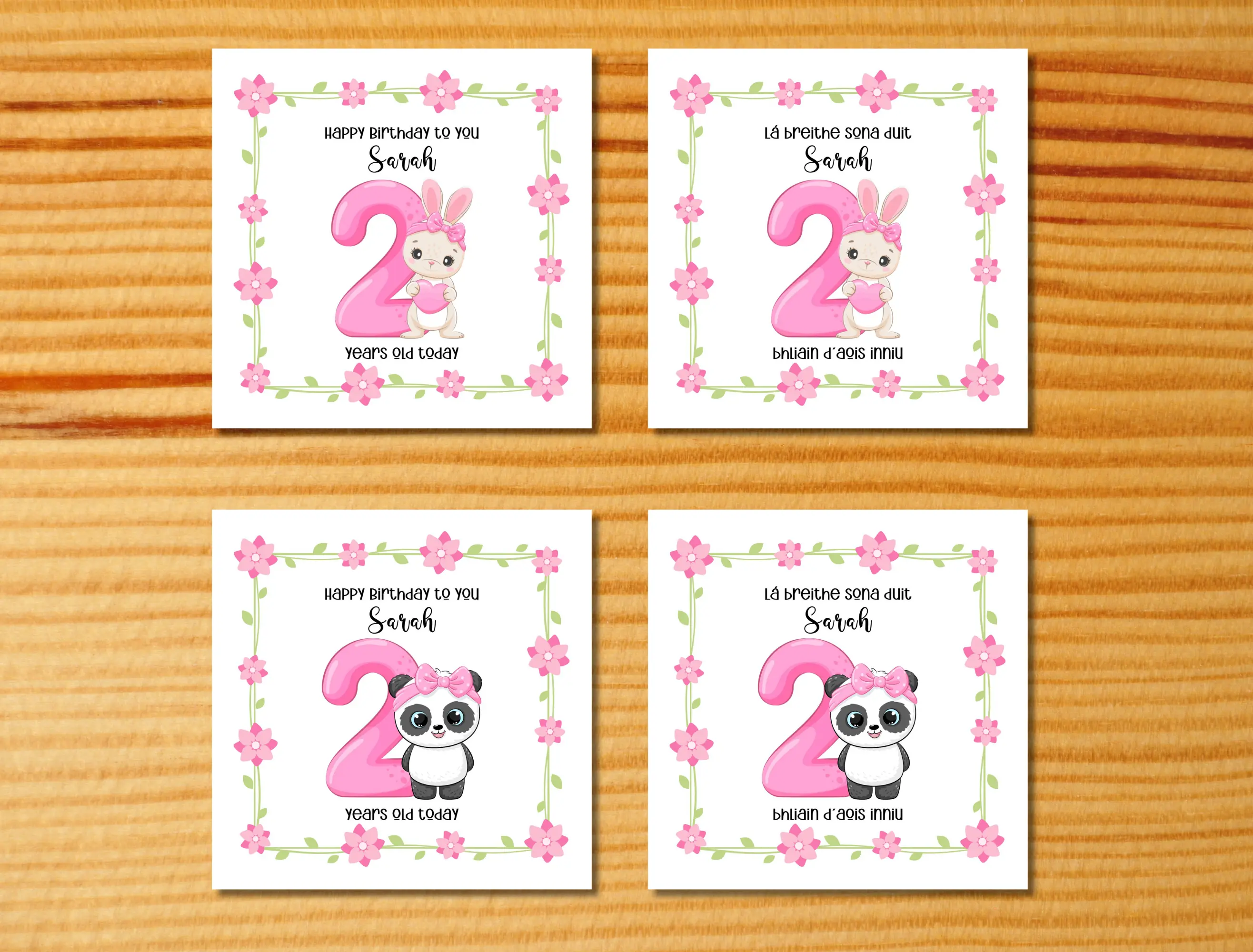 2nd birthday personalised card cute rabbit or panda