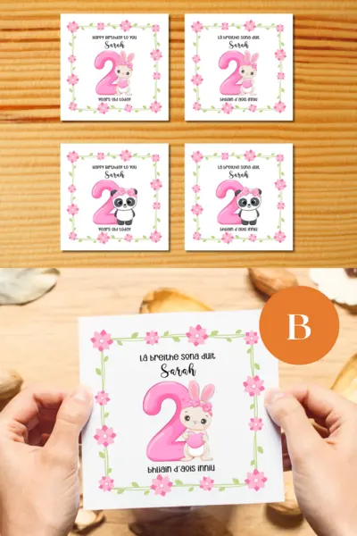 2nd birthday personalised card cute rabbit or panda