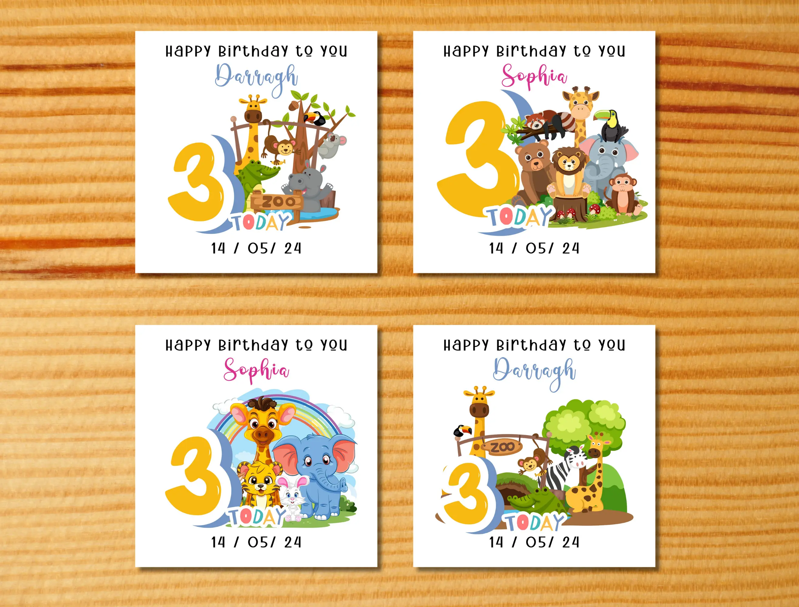 3rd birthday personalised zoo jungle safari card 