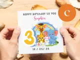 3rd birthday personalised zoo jungle safari card 