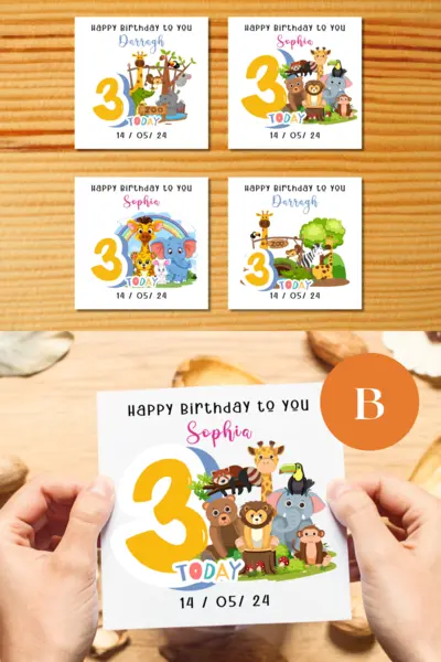 3rd birthday personalised zoo jungle safari card 
