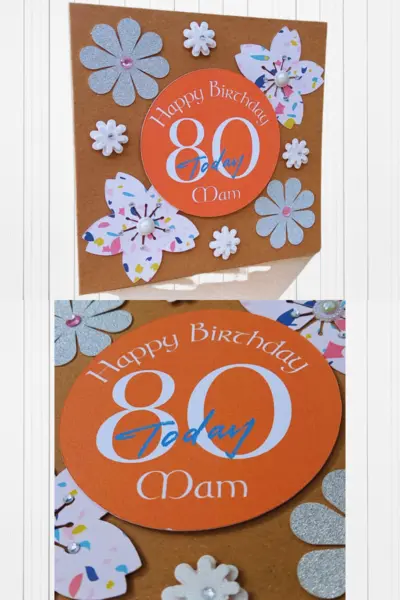 70th 80th 90th or 100th birthday card for her with flowers and floral cut outs 3d card