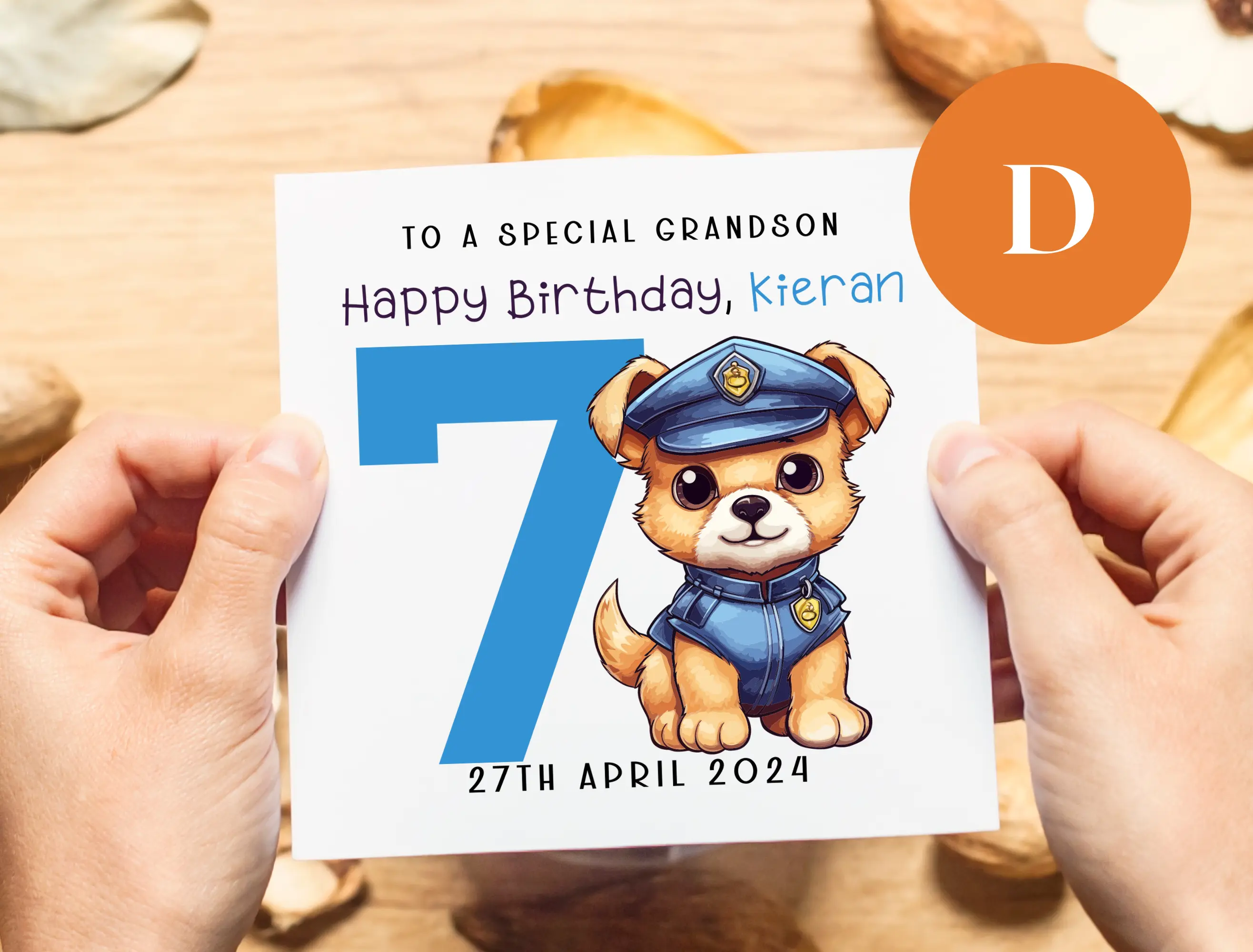 Age 4 5 6 7 cute police dog birthday card personalised for grandson