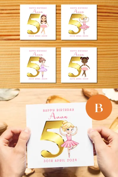 Age 5 ballerina birthday card for daughter granddaughter son grandson