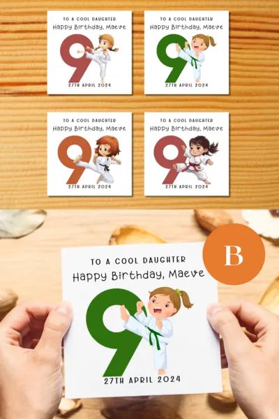 Age 9 karate taekwando birthday card for daughter