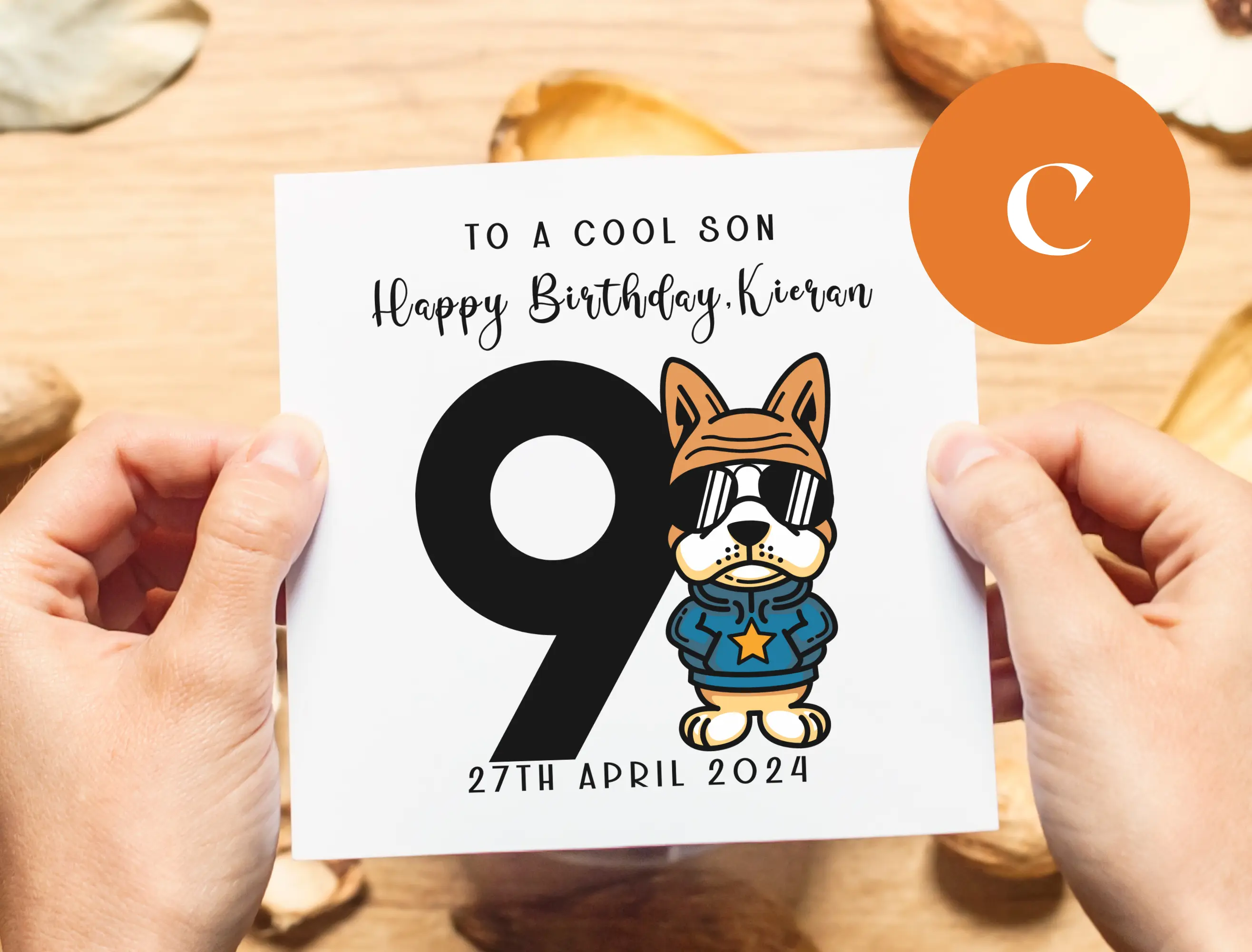 Age 9 personalised cool dog birthday card for son grandson