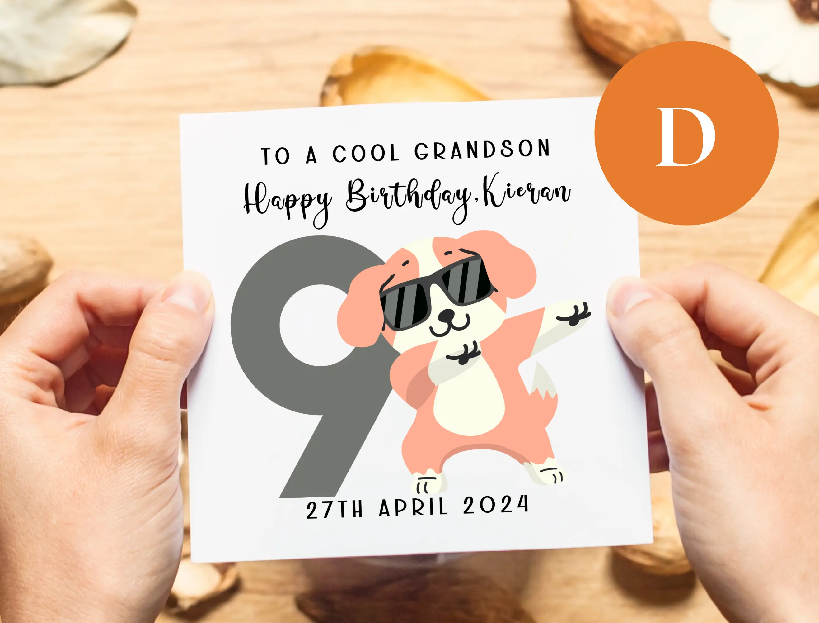 Age 9 personalised cool dog birthday card for son grandson