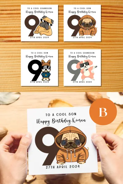 Age 9 personalised cool dog birthday card for son grandson