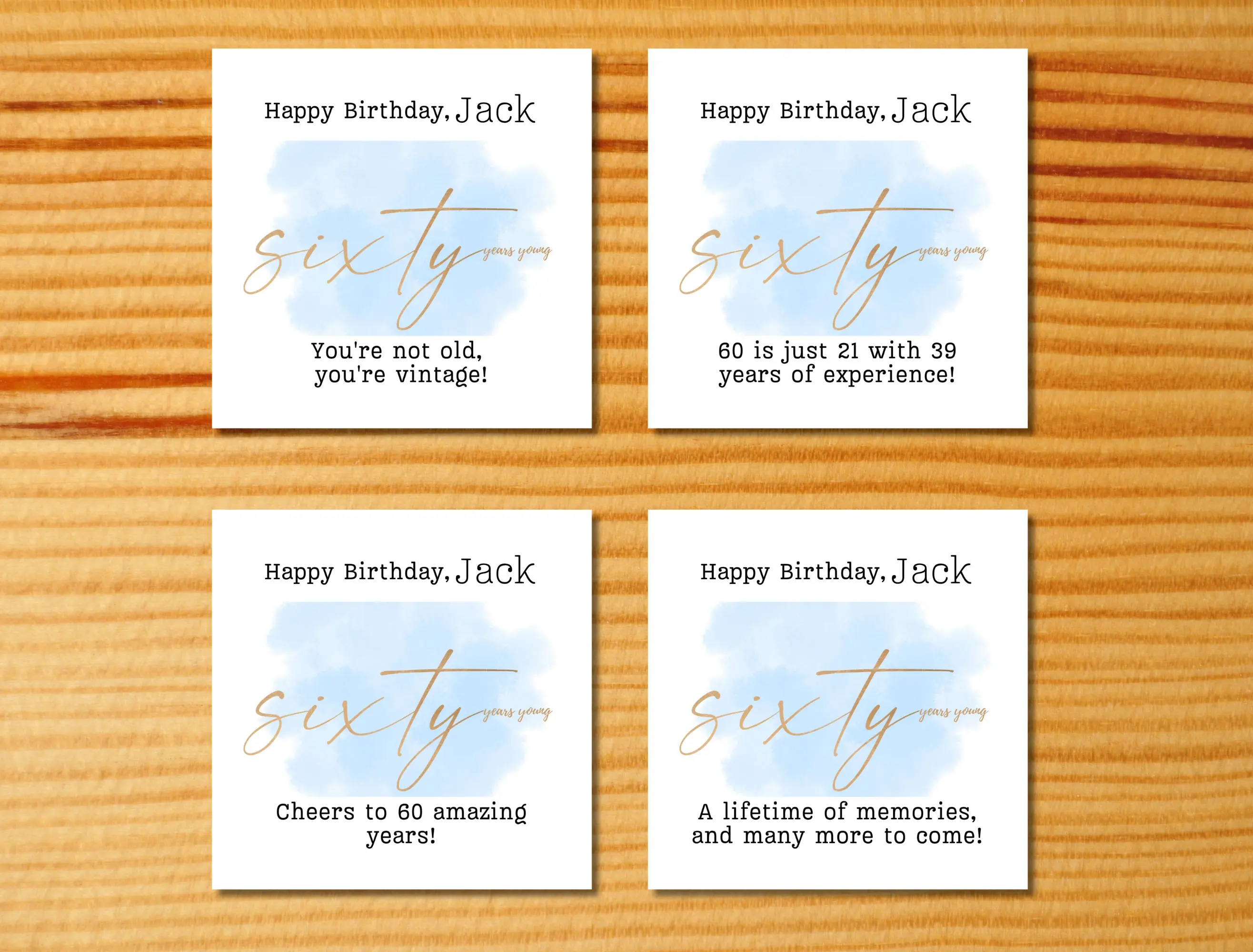 Funny 60th birthday card for him elegant blue gold watercolor