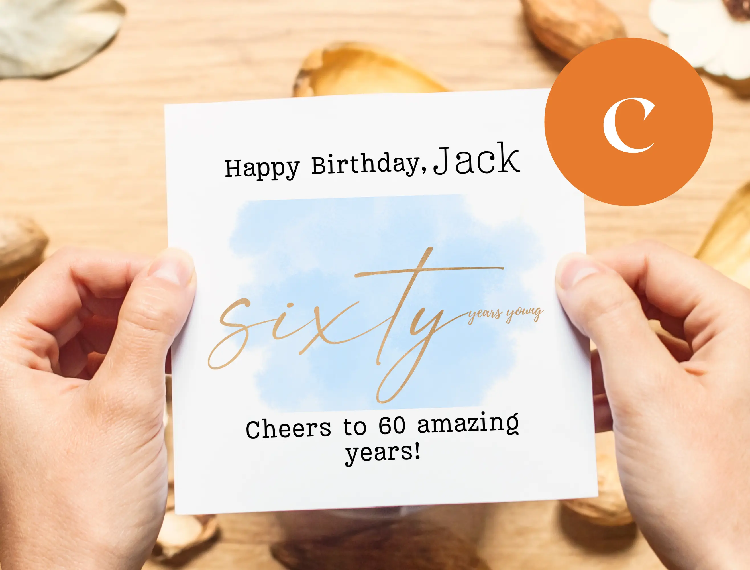 Funny 60th birthday card for him elegant blue gold watercolor