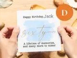 Funny 60th birthday card for him elegant blue gold watercolor