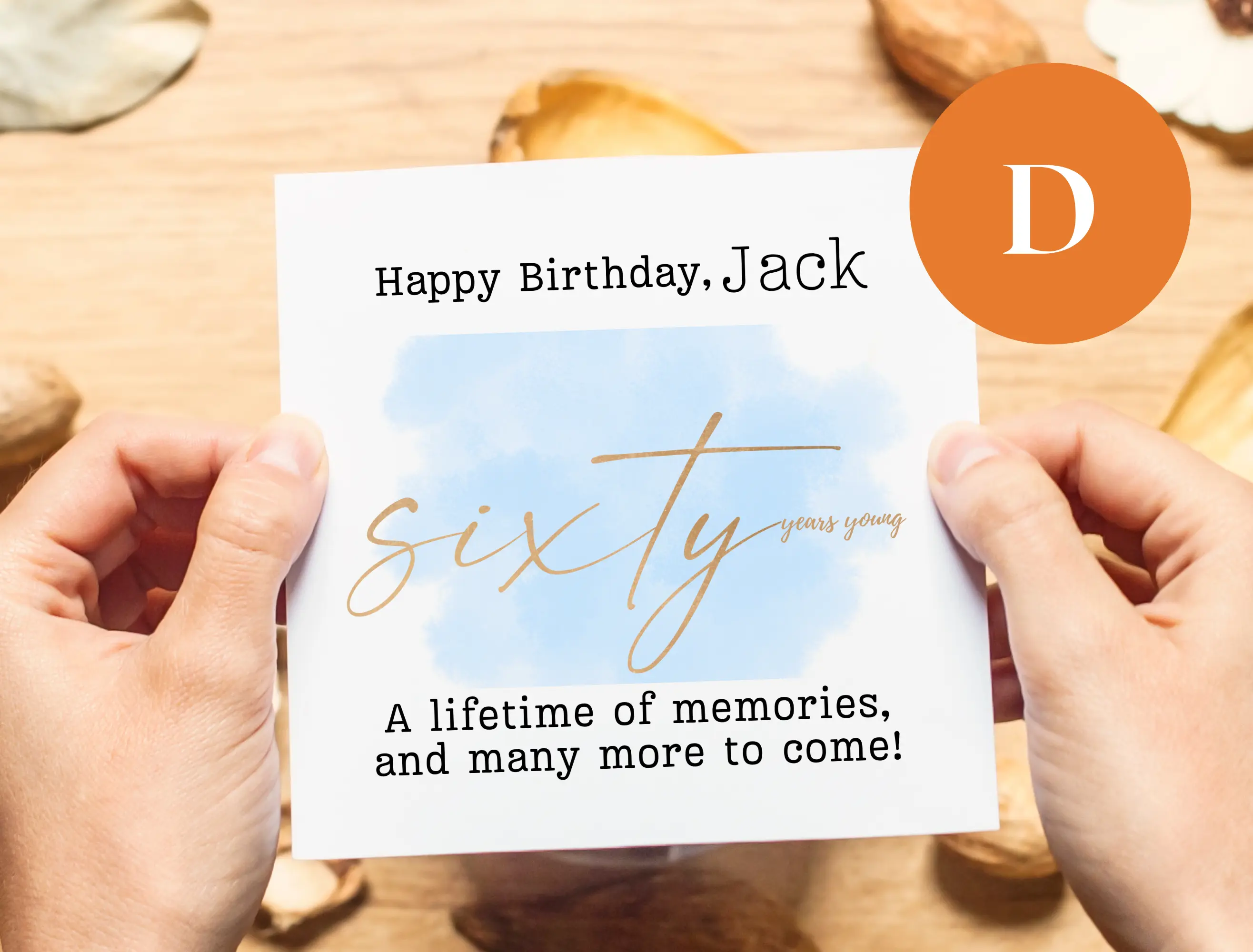 Funny 60th birthday card for him elegant blue gold watercolor