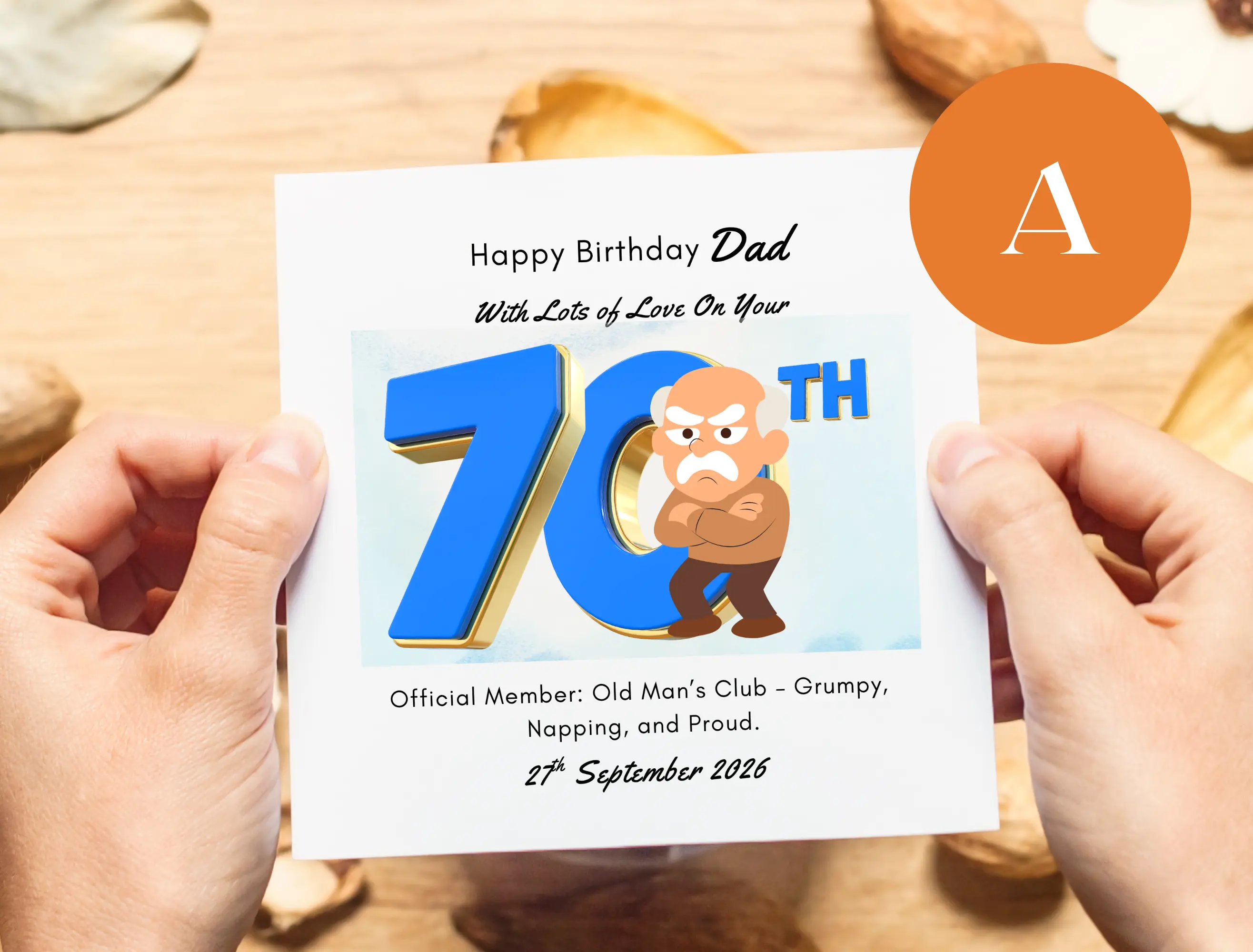 Funny 70th birthday card for dad grandad handmade in ireland