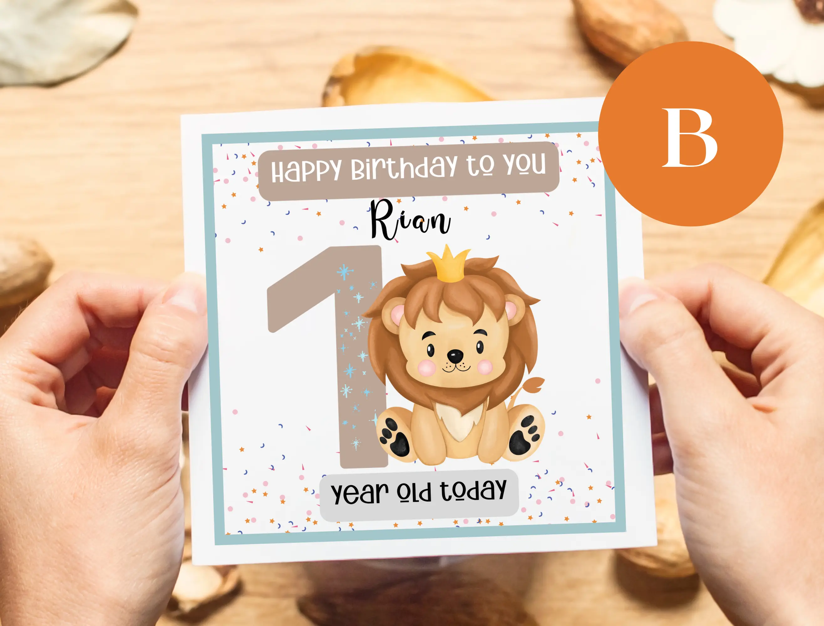 Personalised 1st birthday card cute lion or tiger
