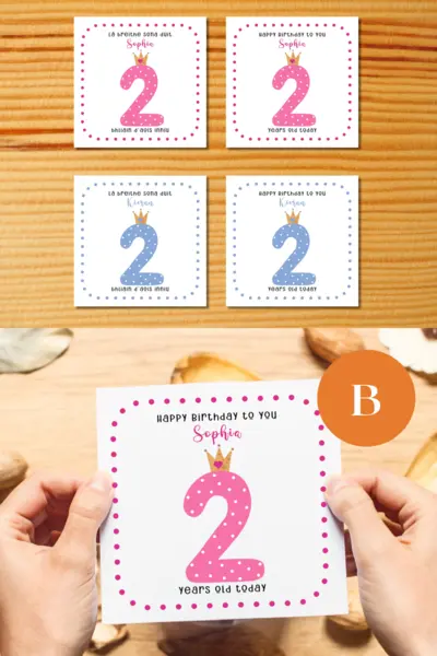 Personalised 2nd birthday card cute large numbers