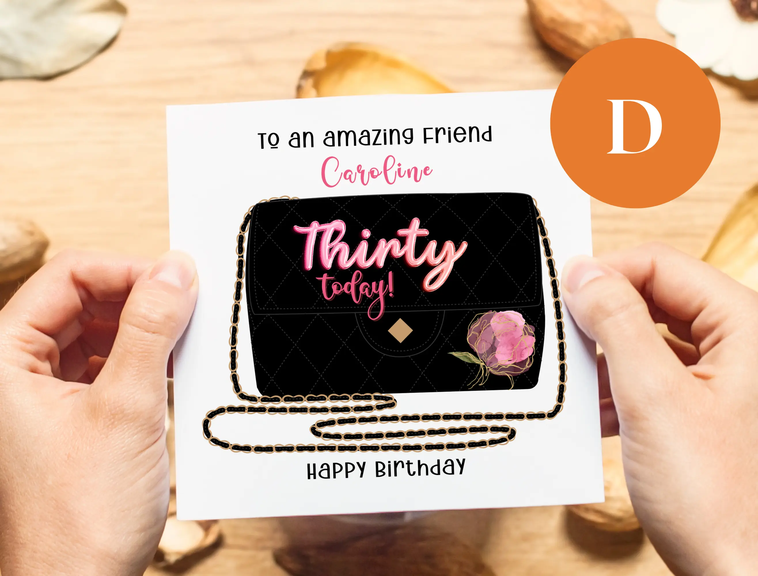 Personalised 30th birthday card for friend handbag