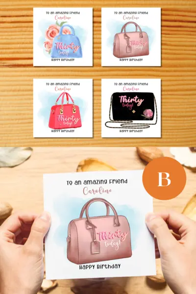 Personalised 30th birthday card for friend handbag