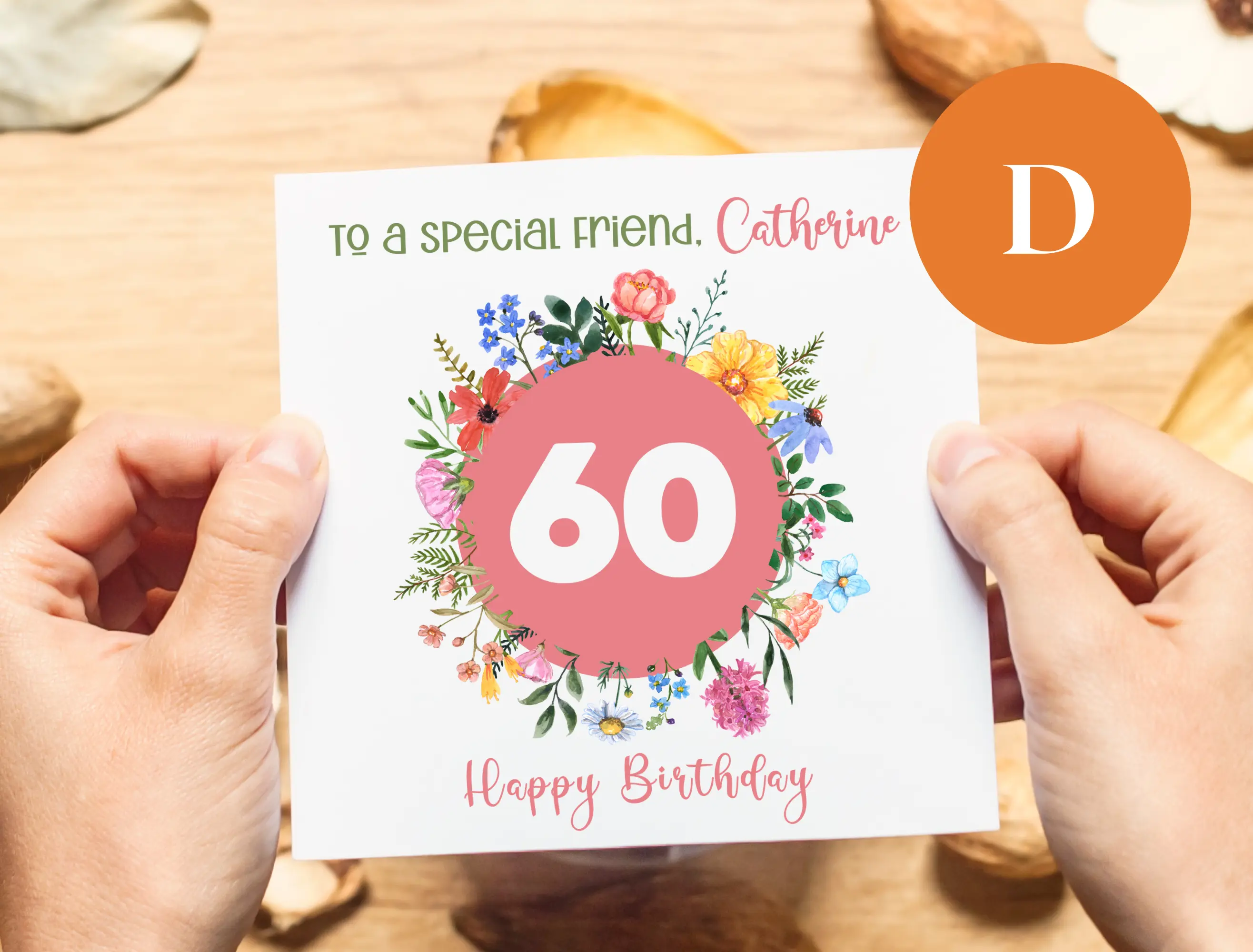 Personalised 60th birthday floral card for friend