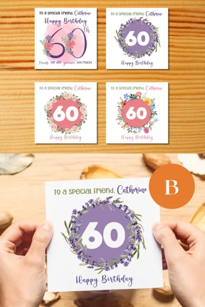 Personalised 60th birthday floral card for friend