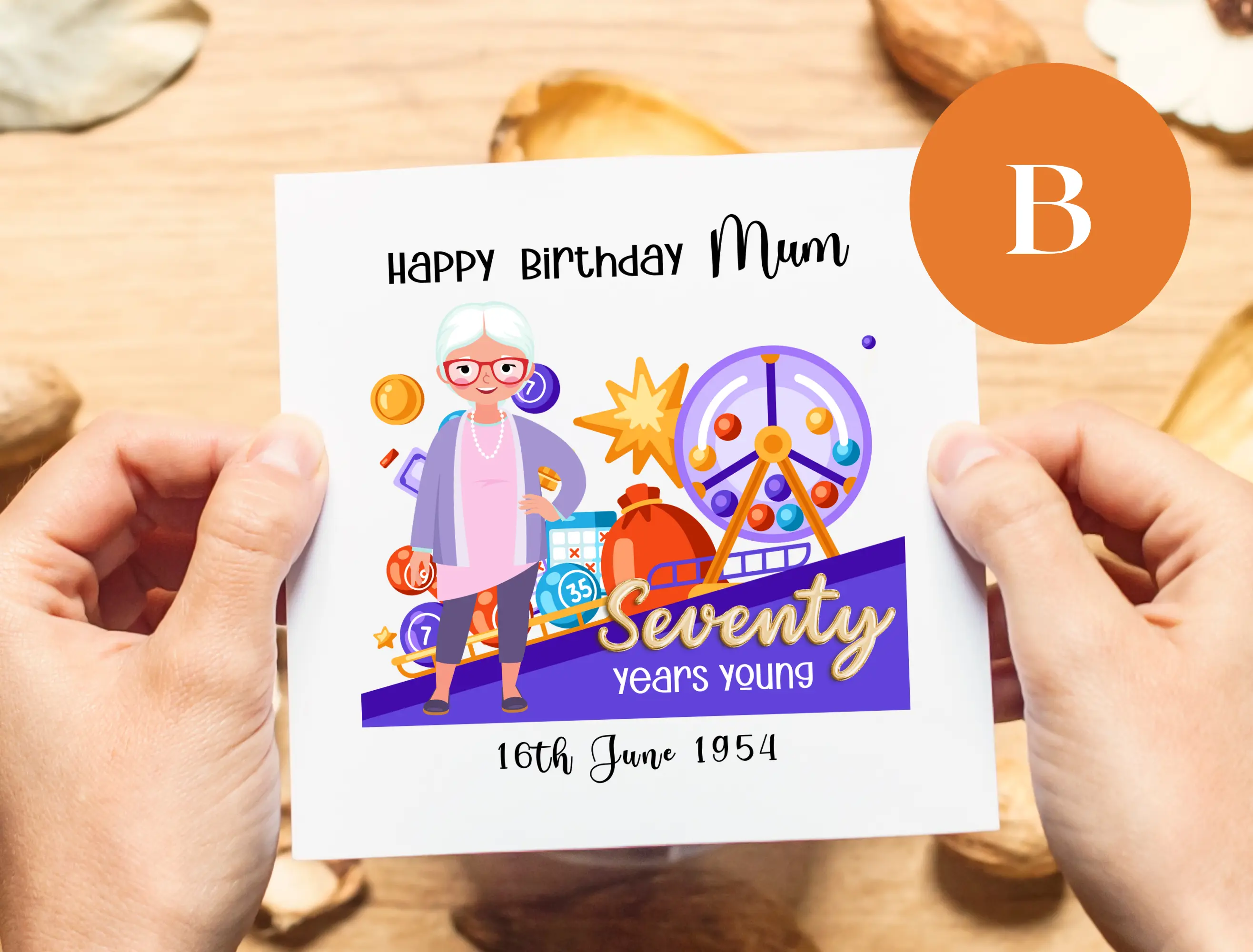 Personalised 70th birthday card for mum bingo holiday vintage