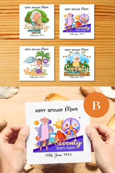 Personalised 70th birthday card for mum bingo holiday vintage