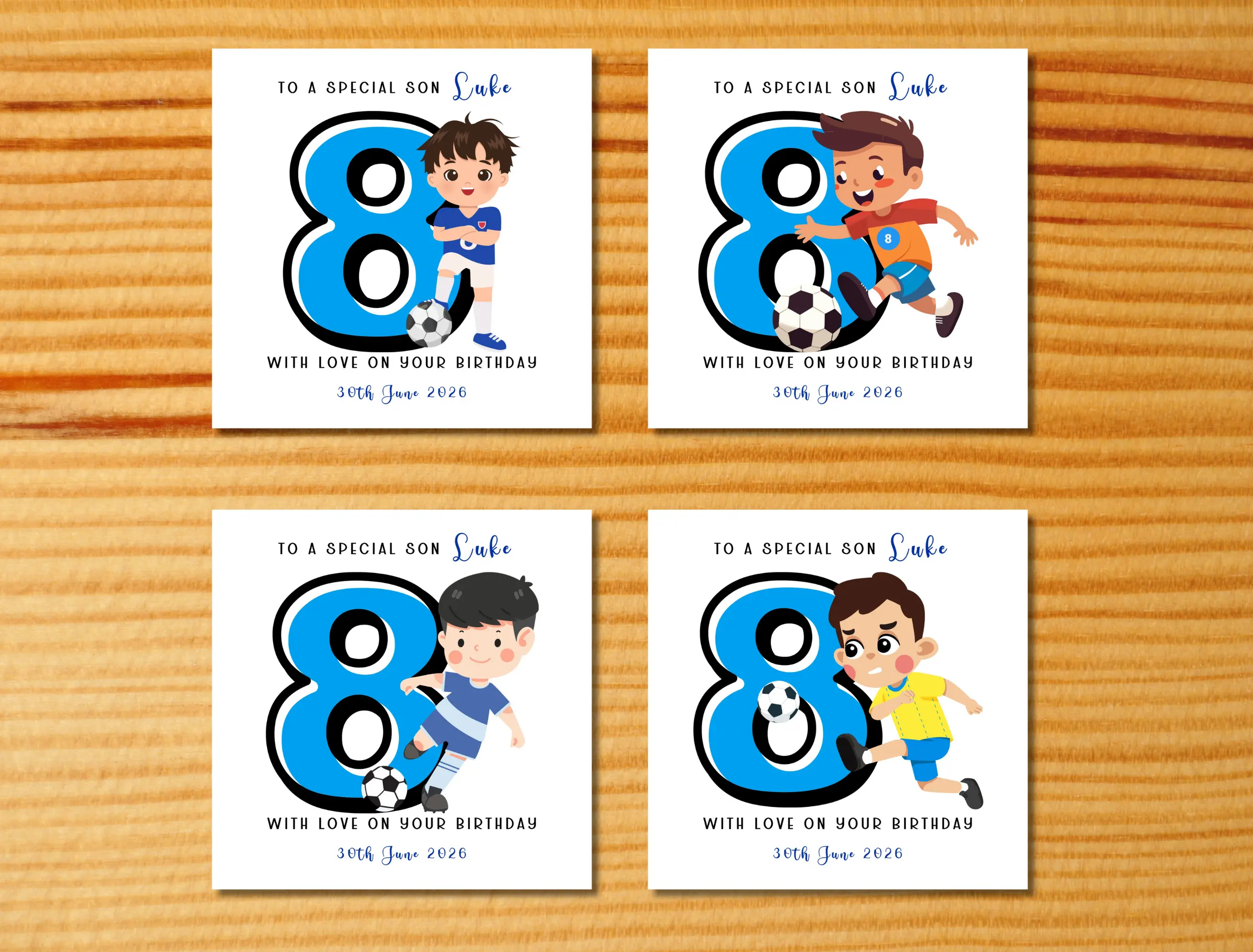 Personalised 8th birthday card  son grandson nephew godson football