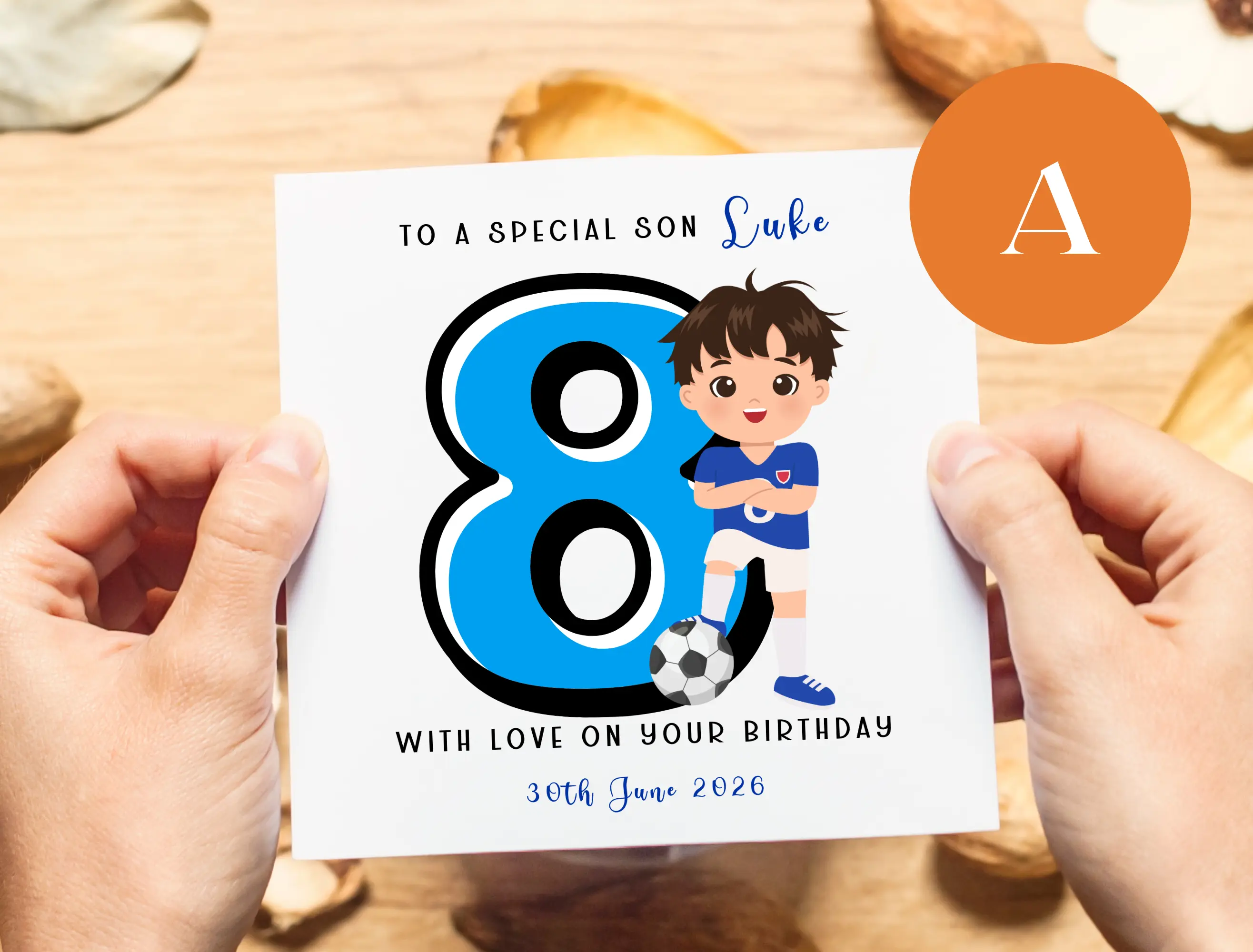 Personalised 8th birthday card  son grandson nephew godson football