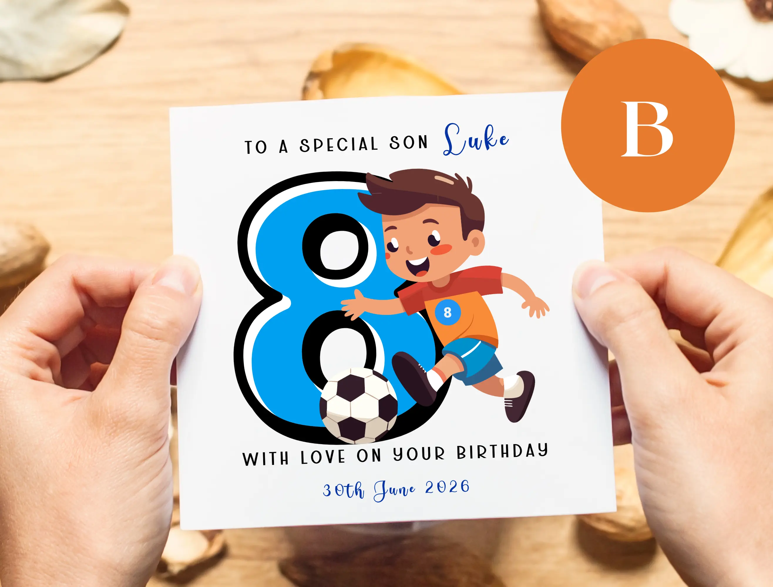 Personalised 8th birthday card  son grandson nephew godson football