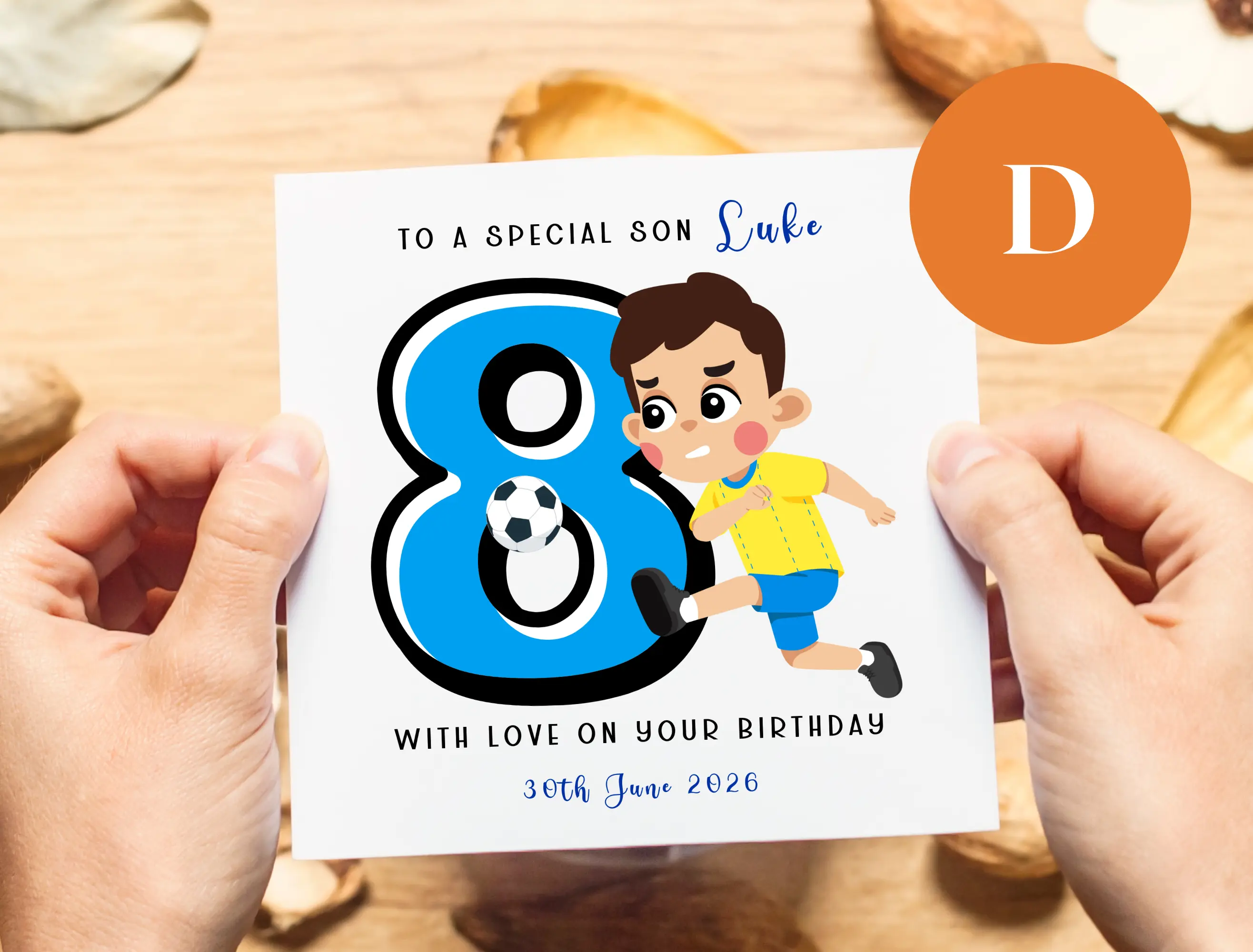 Personalised 8th birthday card  son grandson nephew godson football