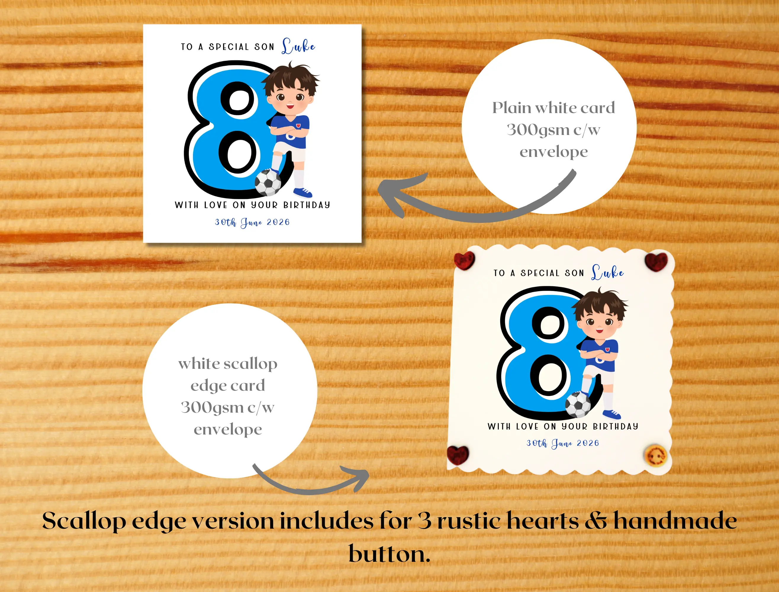 Personalised 8th birthday card  son grandson nephew godson football