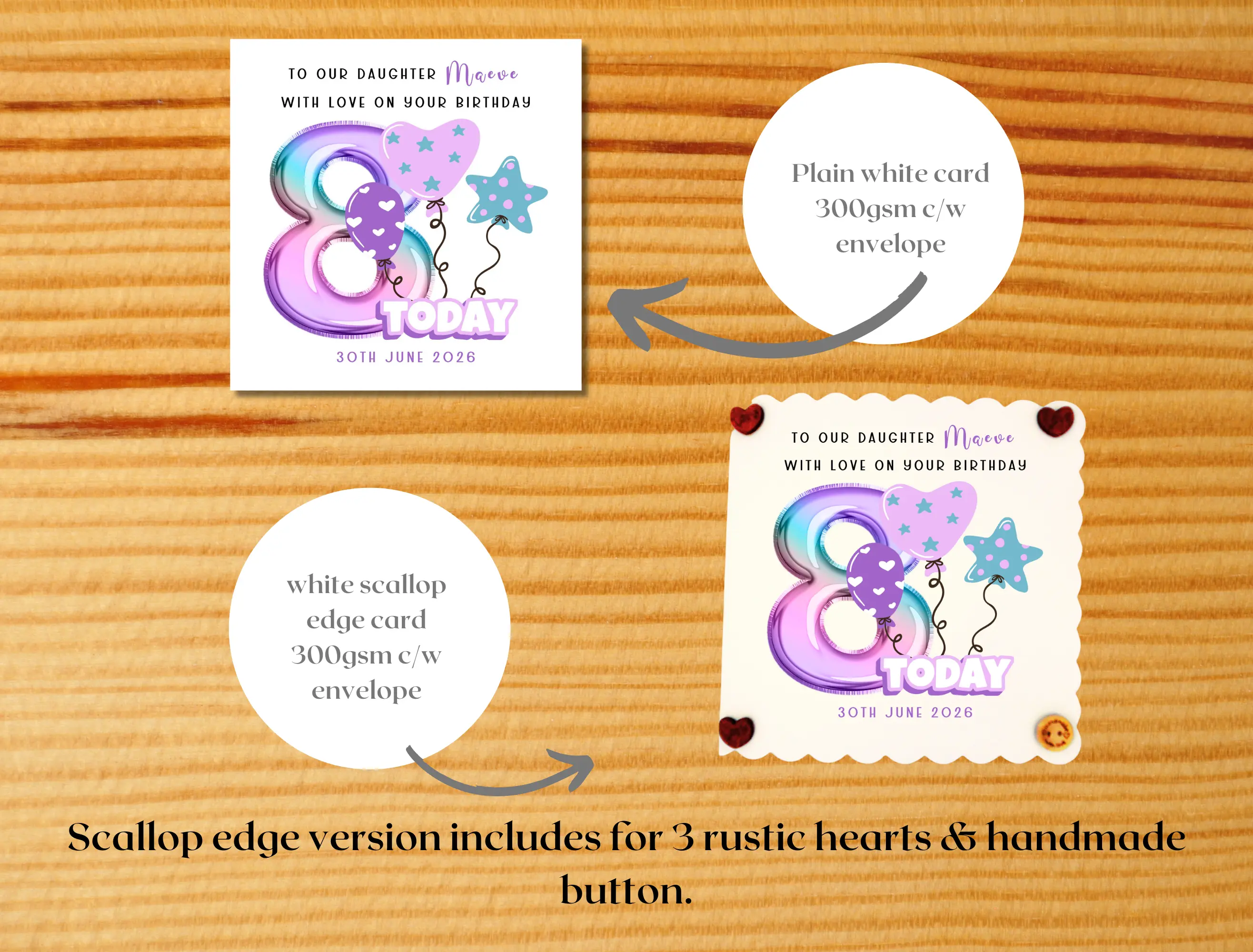 Personalised 8th birthday card rainbow pastel balloons daughter granddaughter niece