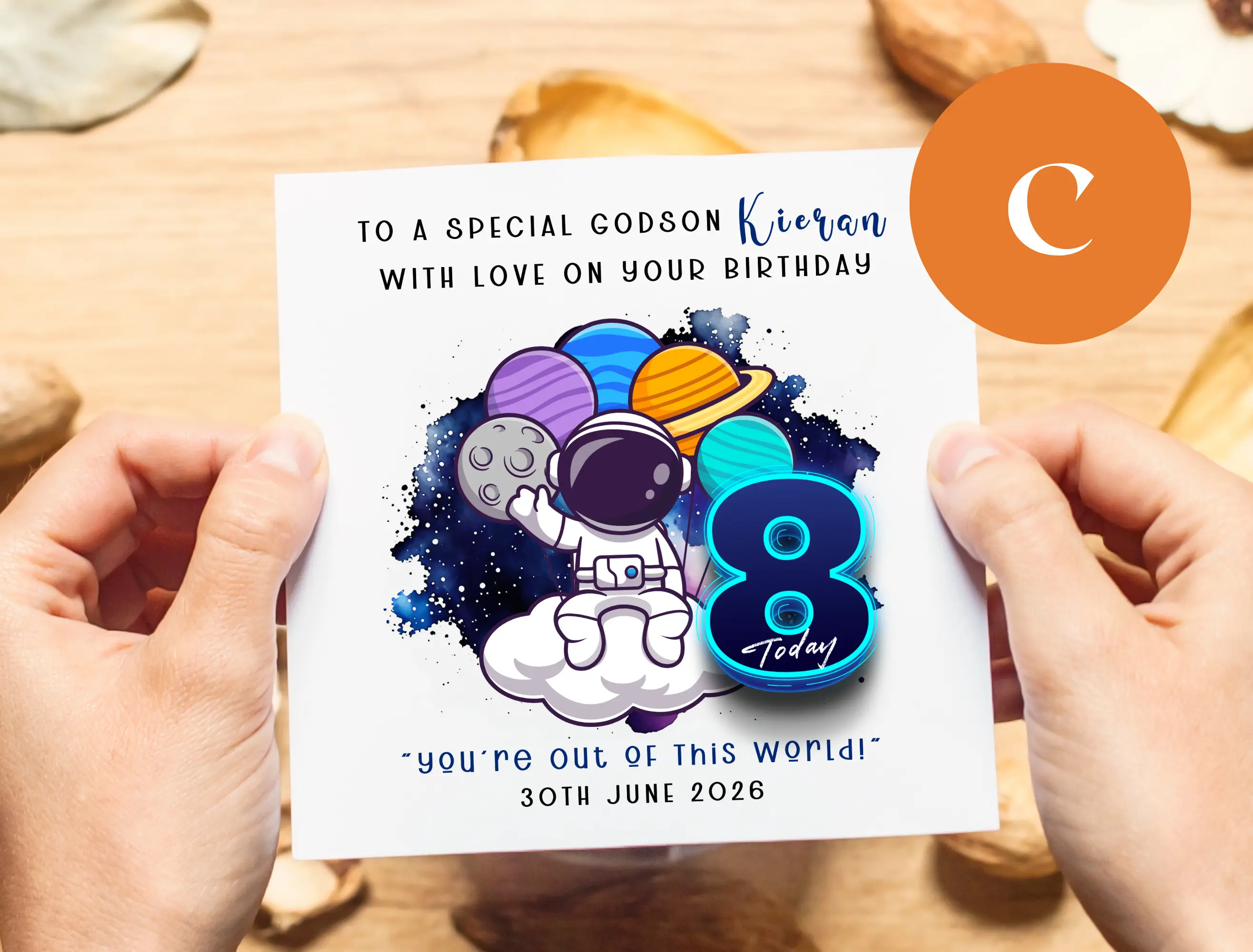 Personalised 8th birthday card son grandson godson nephew space